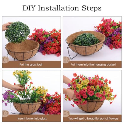 2 Set Artificial Outdoor Flowers with Hanging Basket (24 Count)