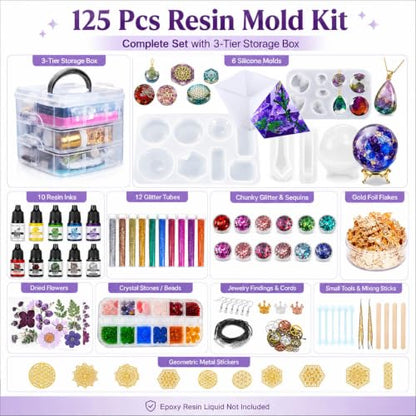 Resin Kit 3 Tier Storage Box Jewelry Making Kit with Molds (125 Count)