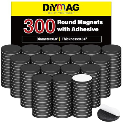 Magnets with Adhesive Backing 300Pcs Rounds 0.8 x 0.04inch