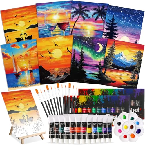 36 Pcs Paint and Sip Kit for Adults 8''x10'' Pre Drawn Canvas for Painting DIY Afro Acrylic Painting Kit Wood Easel Brushes Date Night Bulk for Mother's Day Party Gifts (36 Count)