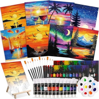 36 Pcs Paint and Sip Kit for Adults 8''x10'' Pre Drawn Canvas for Painting DIY Afro Acrylic Painting Kit Wood Easel Brushes Date Night Bulk for Mother's Day Party Gifts (36 Count)