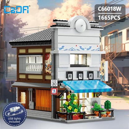 Master Japanese Sushi House Building Block Set C66018W Creative City Brick Kit with Lights