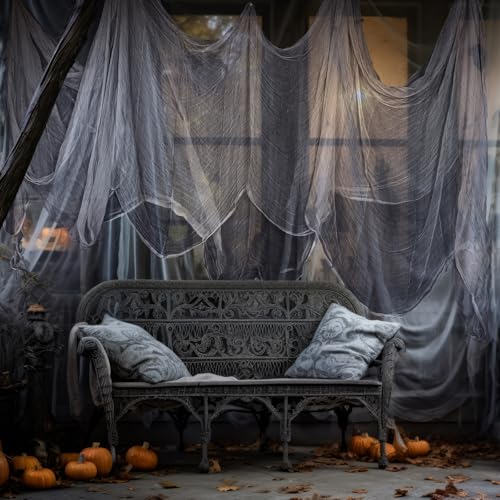 Halloween Cheese cloth 85 x 197 Inch Gray Cheesecloth Roll for Crafts Large Cotton Muslin Gauze Fabric for Halloween Outdoor & Indoor Spooky Decoration