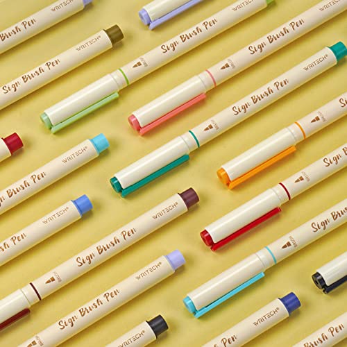 Arts Sign Brush Pen Brush Tip Marker Felt Tip Water Based Ink Color Pens 12 Assorted Pastel Colors Great for Lettering (12 Count)