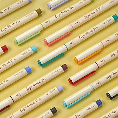 Arts Sign Brush Pen Brush Tip Marker Felt Tip Water Based Ink Color Pens 12 Assorted Pastel Colors Great for Lettering (12 Count)