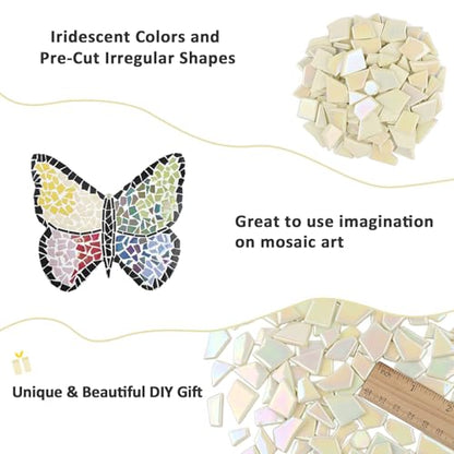 Iridescent Cream Glass Mosaic Tiles for Crafs Bulk (7.05 Ounce)