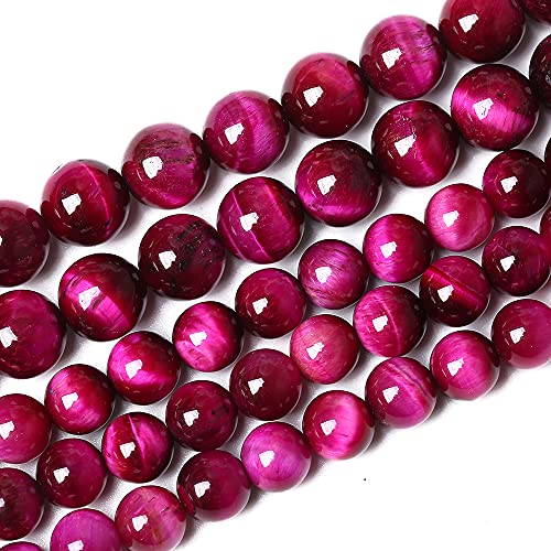 Natural Rose Red Tiger Eye Agate Stone Round Loose Beads for Jewelry Making Semi (16 Count)