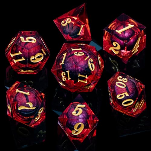DND Dragon Eye Dice Liquid Core Red Resin Sharp Edged Dice with Gift Box