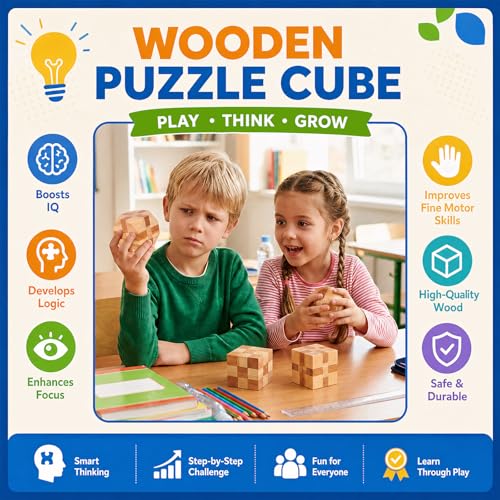 4 Pack Wooden Puzzle Brain Teasers Toy for Kids 3D Puzzles for Teens (4 Count)