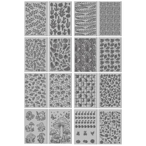 16 Sheets Banana and Apple Clay Texture Mat Mushroom Pattern Polymer Clay Texture Sheets DIY Tools for Pottery Earring Jewelry Making Stamp Engraving Machines