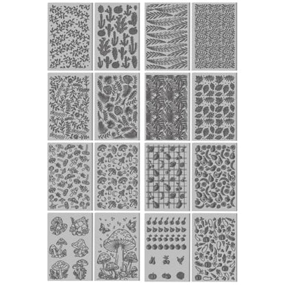 16 Sheets Banana and Apple Clay Texture Mat Mushroom Pattern Polymer Clay Texture Sheets DIY Tools for Pottery Earring Jewelry Making Stamp Engraving Machines