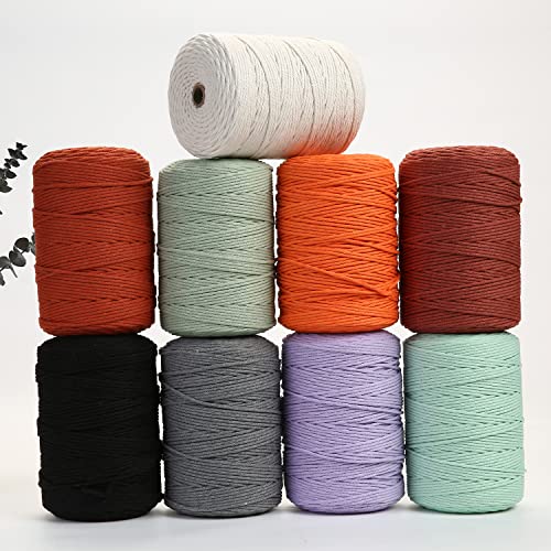 Macrame Cord 3mm x 546yards Natural Macrame Cotton Rope Colored Macrame Rope Soft Cotton Cord Macrame Supplies Craft Rope Macrame Yarn for Plant Hanger Wall Hanger Dreamcatcher