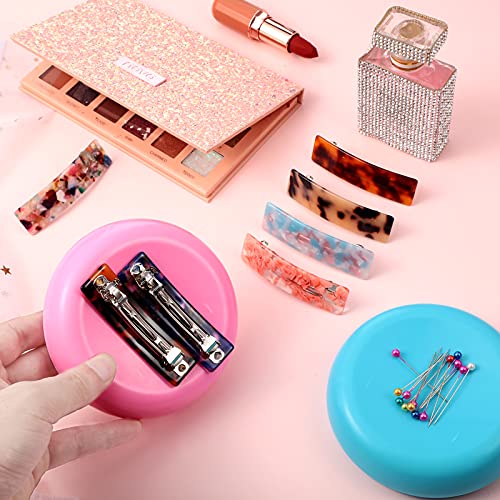 2 Pieces Magnetic Pin Holder Sewing Bobby Pin Cushion Needle Round Paper Clip Holder Magnetic Cushion Sewing Magnet Push for Hairclip Storage Case Cushions Supplies Organizer (2 Count)