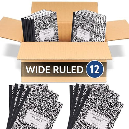 12 Pack EPI Marble Hardcover Wide Ruled Composition Notebook (12 Count)