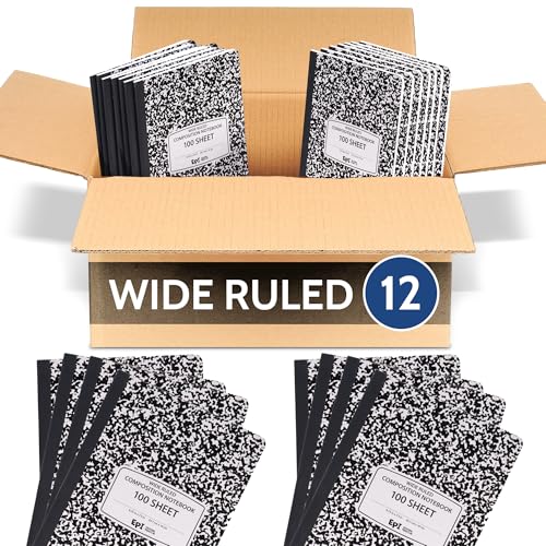 12 Pack EPI Marble Hardcover Wide Ruled Composition Notebook (12 Count)