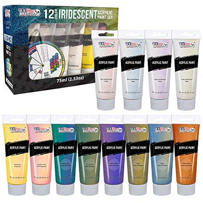 12 Color Iridescent Acrylic Paint Set Large 75ml Tubes (30.36 Fl Oz)