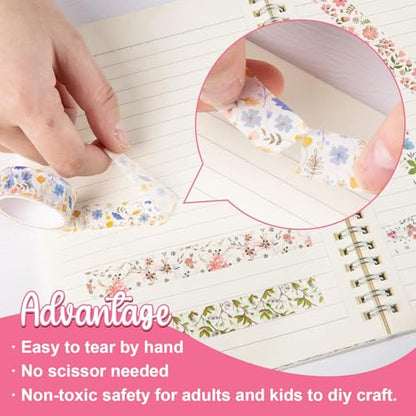 12 Rolls Spring Floral Washi Tapes Foil Gold Colorful Flowers Masking Tape 0.6 Inch Watercolor Plants Spring Decorative Washi Tape Sticker for Holiday Scrapbook Journal DIY Craft Gift Wrapping (117.6 Foot)
