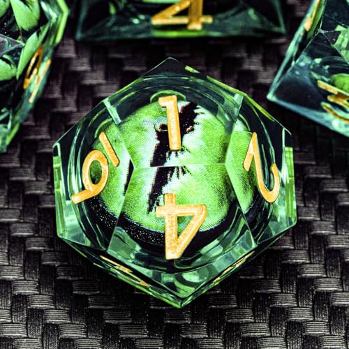 DND Resin Dice Dragon Eye Dice Liquid Core Green Sharp Edged Dice Set with Gift Box