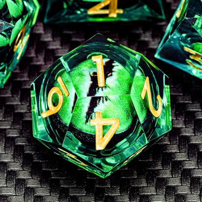 DND Resin Dice Dragon Eye Dice Liquid Core Green Sharp Edged Dice Set with Gift Box