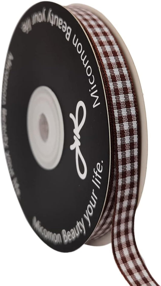 Brown Gingham Ribbon 25 Yards Christmas Ribbon for Crafts Plaid Checked Ribbon 100% Polyester (3/8", Brown) - Crafty Corner