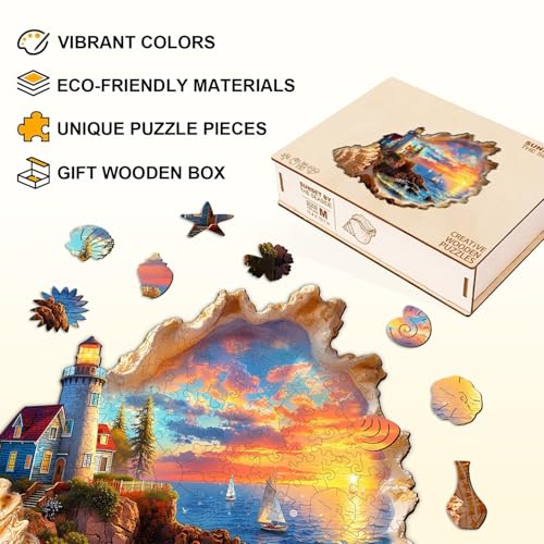 Sunset by The Seaside Puzzles Adults Gifts Wooden 85 Pieces 8.5 * 8in