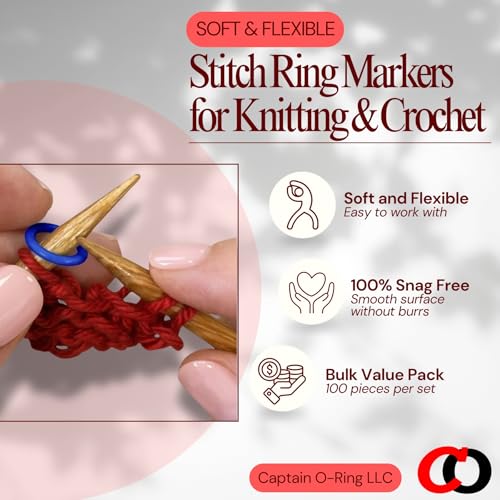 100 Pack) Soft Stitch Ring Markers for Knitting and Crochet - Flexible, Snag-Free Rubber Stitch Markers (Small Size for Needle Sizes 0-8, Black & White)