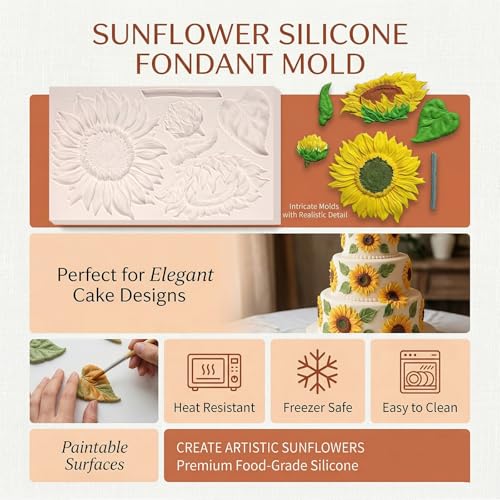 Oversized Sunflower Silicone Mold Leaves Fondant Mold