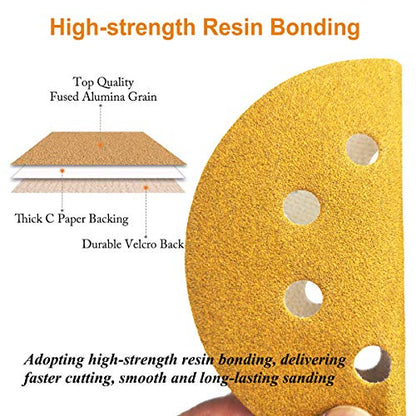 5-Inch 8-Hole Hook and Loop Sanding Discs 220-Grit, 100-Pack (100 Count)