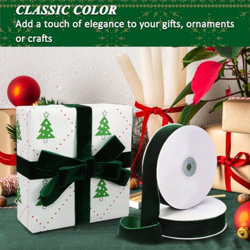20yd 1" Dark Green Velvet Ribbon Single Faced for Gift Wrap (2 Count)