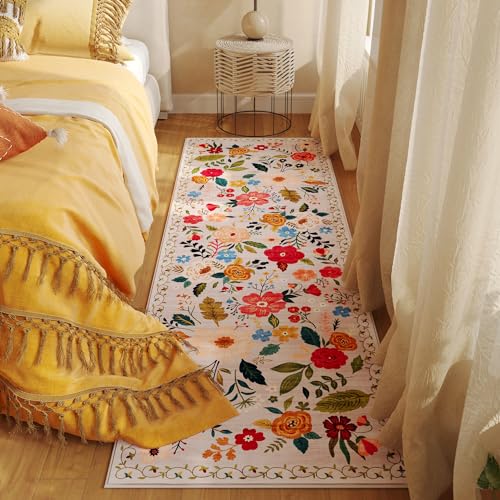 Runner Rug for Hallways Kitchen Rug Non Slip 2'6''x8' Washable Rugs with Rubber Backing Soft Floral Carpet Runner for Hallways