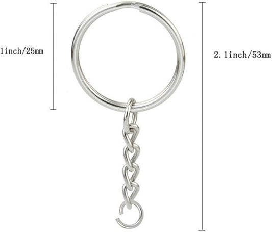 KINGFOREST 50-Piece Split Key Ring Kit with Chains & Jump Rings - 1 Inch Silver Nickel Bulk Jewelry Making Supplies for DIY Keychains, Charms, Crafts