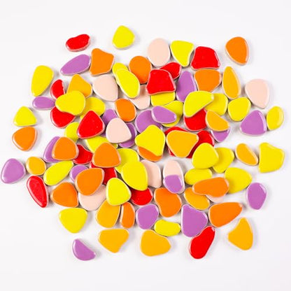 454g (1 LB) Mosaic Tiles for Crafts Bulk Mini Pebbles Ceramic Tile Mosaic Supplies, Broken Small Tiles for Mosaics Kits for DIY Mosaic Making Art Craft Red, Yellow Orange(OP586) (220 Count)