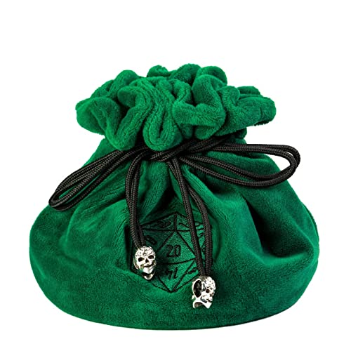Large Dice Bag D&D with Pockets Green Dice Storage Bag D20 Pattern (20.4 Ounce)