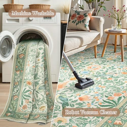 Boho Floral Washable Bathroom Runner Rugs 24 x 60 Non Slip (120 Sq Ft)