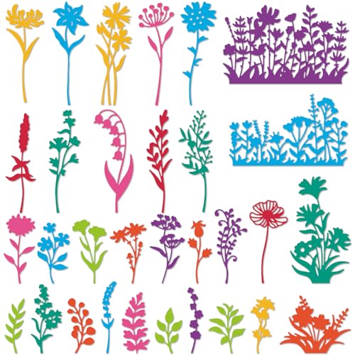 31PCS Flower Metal Die Cuts Wildflower Metal Cutting Dies Flower Leaf Shape Embossing Scrapbooking Cuts Stencil Leaves Embossing Paper Dies for Card Making Album Decorative (31 Count)