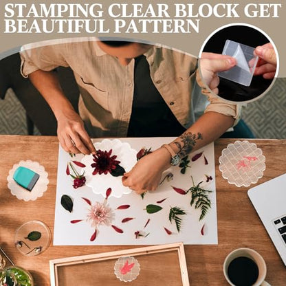 7 Pcs Acrylic Stamp Blocks Set Clear with Grid Lines