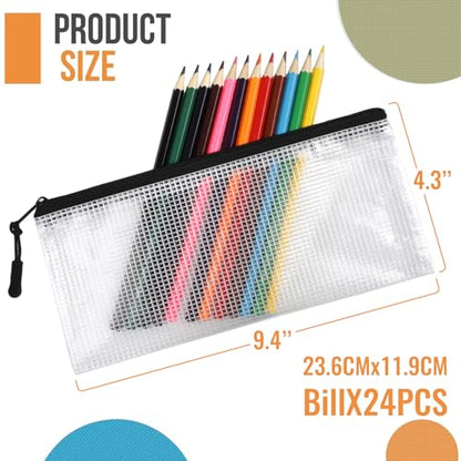 24pcs Mesh Zipper Pouch Bags 9.3 x 4.7 Inches