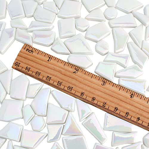 Iridescent White Mosaic Tiles for Crafts Bulk (100 Count)
