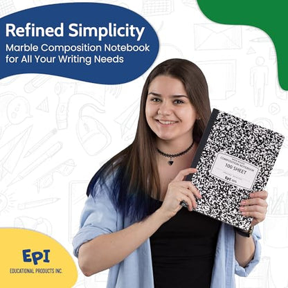 24 Pack EPI Marble Hardcover Wide Ruled Composition Notebook (24 Count)