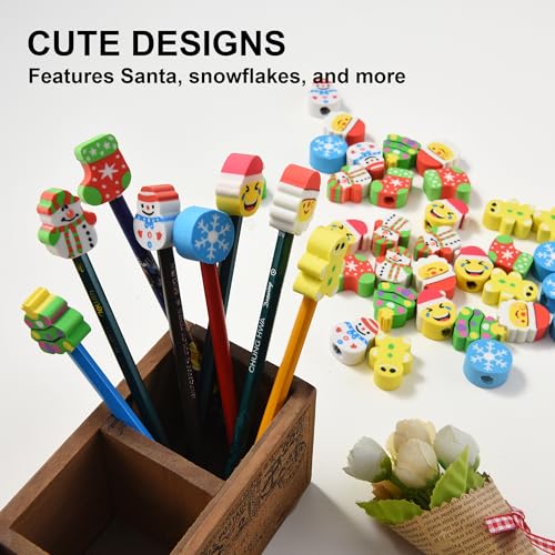 42Pcs Christmas Pencil Top Erasers for Kids Bulk (42 Count)