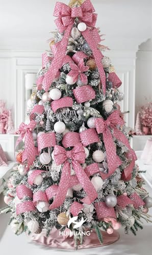 Pink Glitter Diamond Wired Christmas Ribbon 4 inch x 10 Yards (30 Foot)