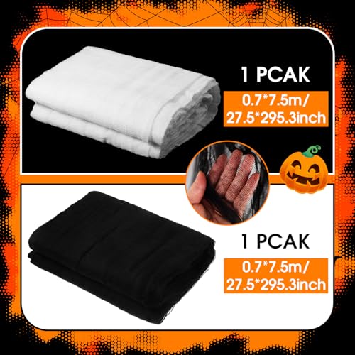 Halloween Cheese cloth 27.56 x 295.28 Inch White Black Cheesecloth Roll for Crafts Large Cotton Muslin Gauze Fabric for Halloween Outdoor & Indoor Spooky Decoration