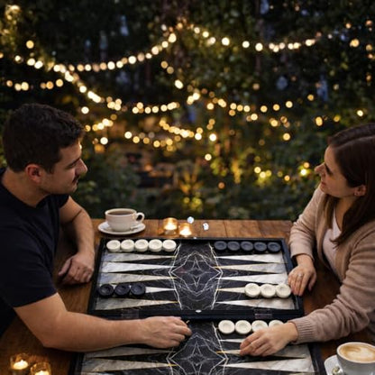 Park&Oz Premium Turkish Backgammon and Checkers Set 19 Inch Handmade 2 in 1 Wooden Board Game with Glossy Finish Luxury Checkers and Dice Travel Friendly and Foldable