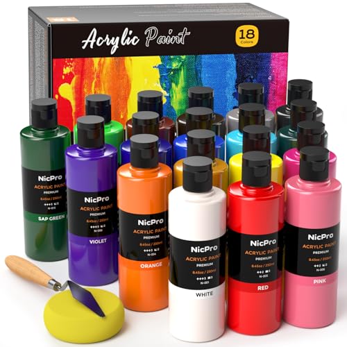 18 Colors Large Bulk Acrylic Paint Set for Artist (152.1 Fl Oz)