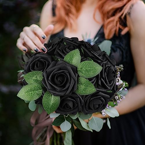 Black Rose 25pcs Real Looking Artificial Flowers w (25 Count)