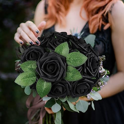 Black Rose 25pcs Real Looking Artificial Flowers w (25 Count)
