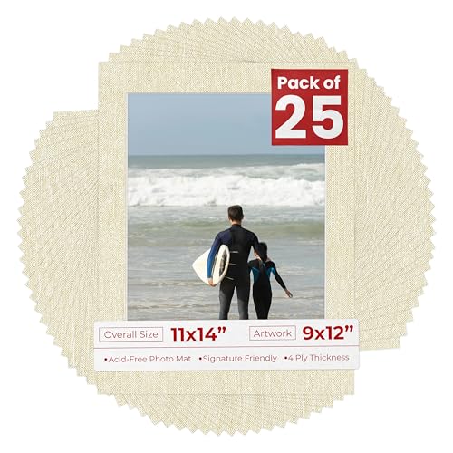 Pack of 25 Acid Free 11x14 Mats Bevel Cut for 9x12 Photos (25 Count)