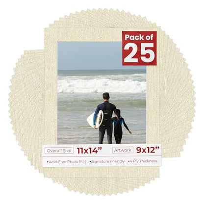 Pack of 25 Acid Free 11x14 Mats Bevel Cut for 9x12 Photos (25 Count)