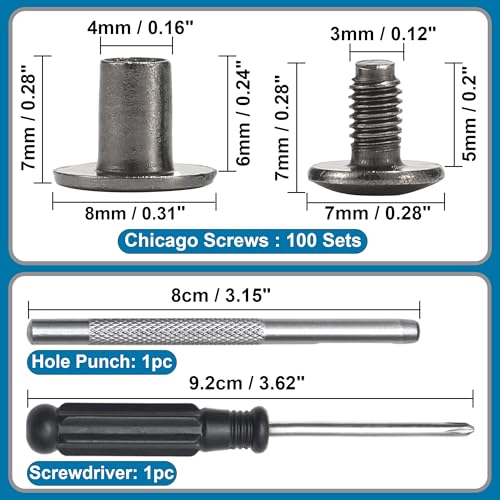 150 Sets 8MM Chicago Screws Leather Rivets for Fabric Chicago Binding Screws Buttons Metal Studs Rivets for Decorate and Repair Belts Bags Shoes Purse Dog Collar Leather Craft