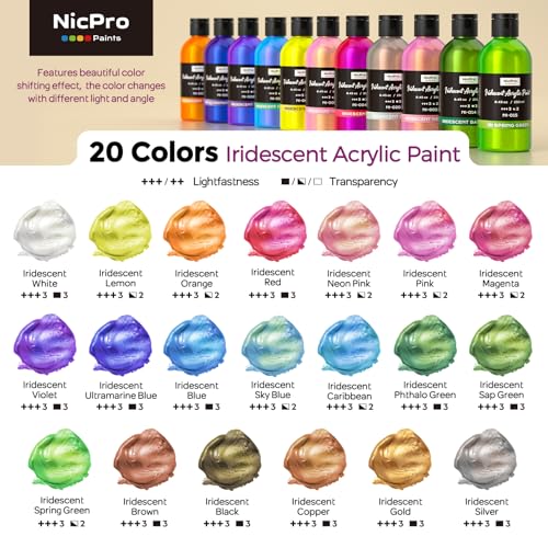 20 Colors Iridescent Acrylic Paint (169 Fl Oz)
